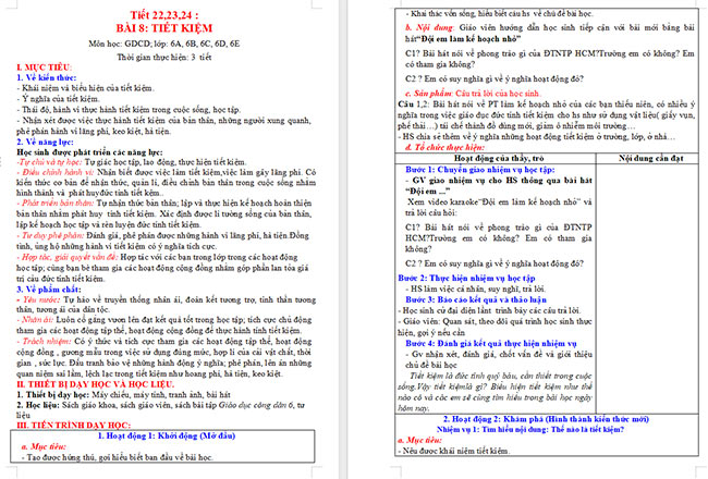 Giáo án GDCD 6 Tiết kiệm