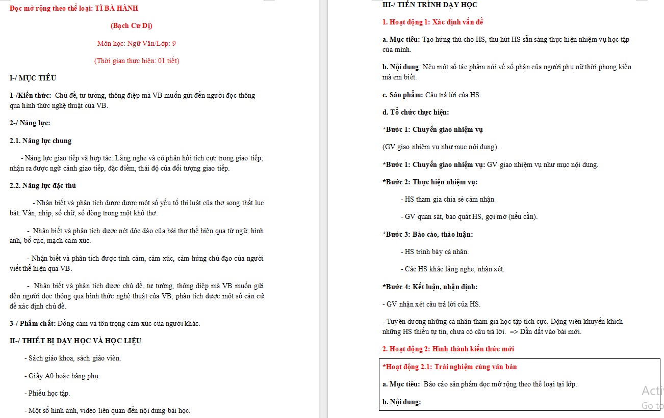 KHBD Ngữ văn 9 Bài Tì bà hành CTST 