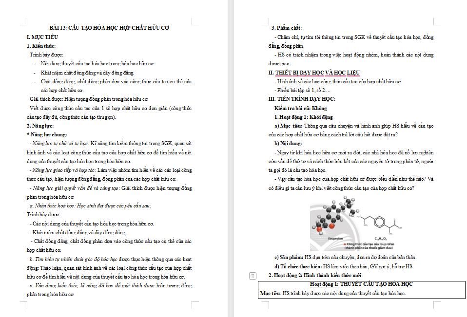 Cấu tạo hoá học hợp chất hữu cơ