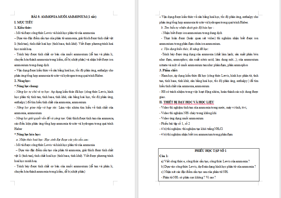 Ammonia - Muối ammonium