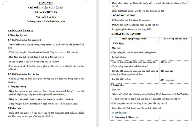 Giáo án Tiếng Việt 3 Nhớ - viết Thả diều
