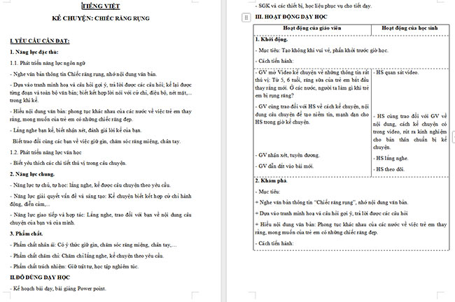 Giáo án Tiếng Việt 3 Nghe - kể Chiếc răng rụng