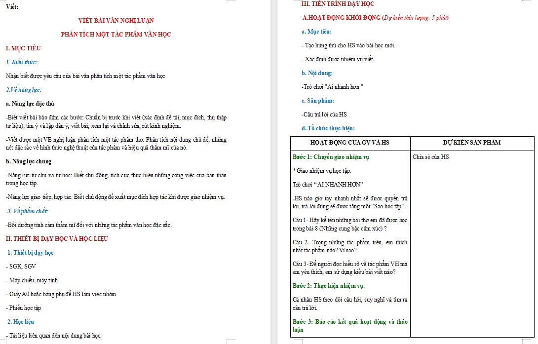 KHBD Ngữ văn 9 Bài Viết bài văn nghị luận phân tích một tác phẩm văn học CTST