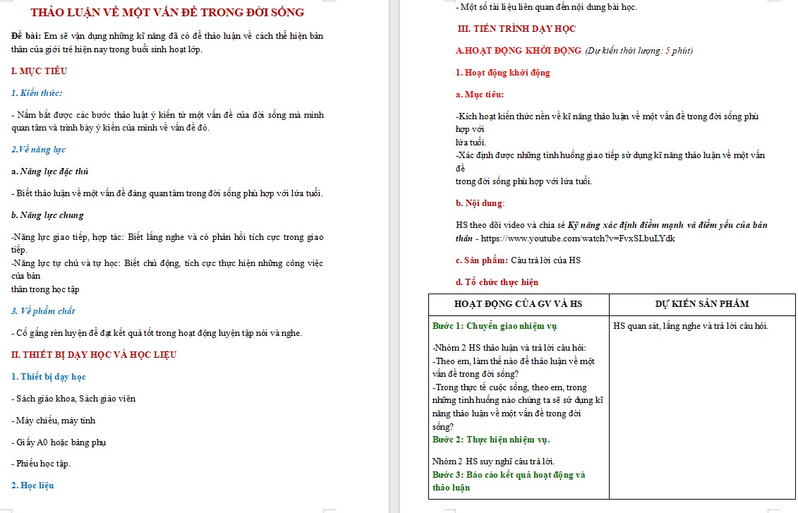 KHBD Ngữ văn 9 Bài Thảo luận về một vấn đề trong đời sống CTST