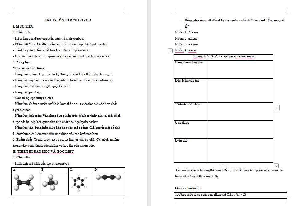 Giáo án Hóa học 11 Bài 18: Ôn tập chương 4