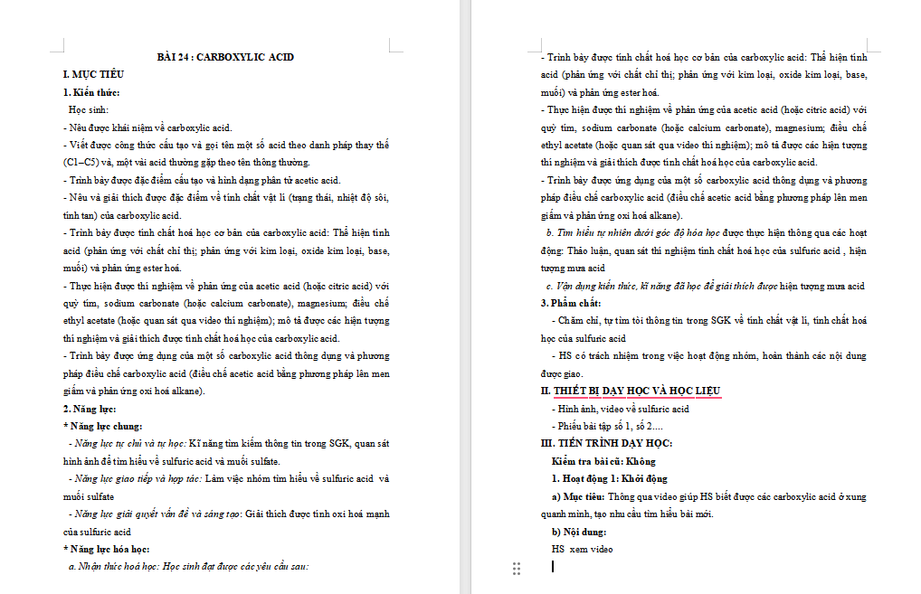 Giáo án Hóa học 11 Bài 24: Carboxylic acid