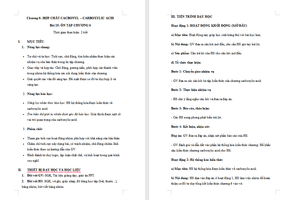 Giáo án Hóa học 11 Bài 25: Ôn tập chương 6