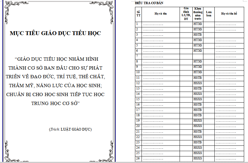 Mẫu sổ chủ nhiệm mới nhất số 1
