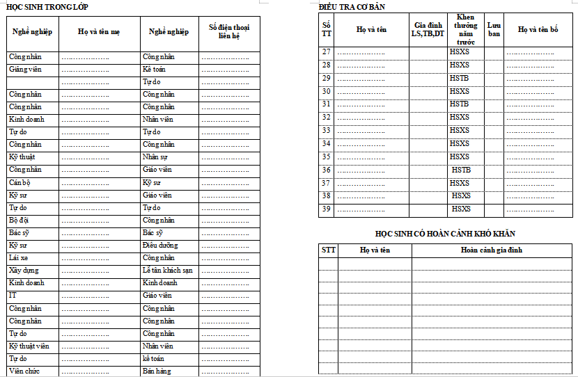 Mẫu sổ chủ nhiệm mới nhất số 1