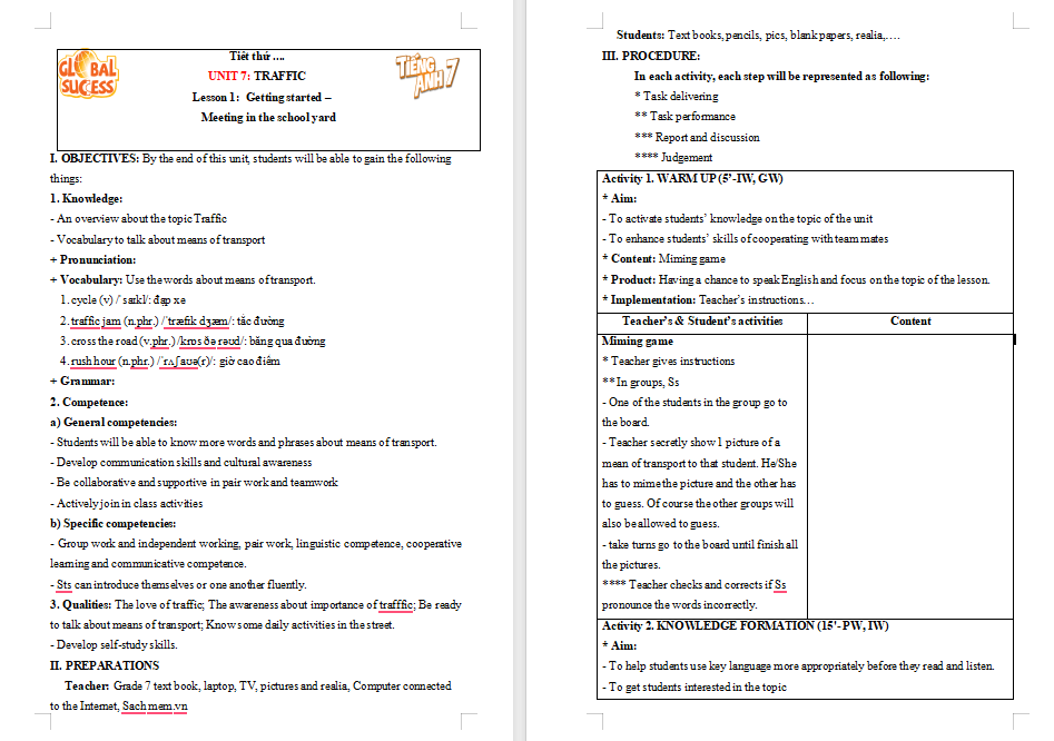 Tiếng Anh 7 Unit 7: Getting Started