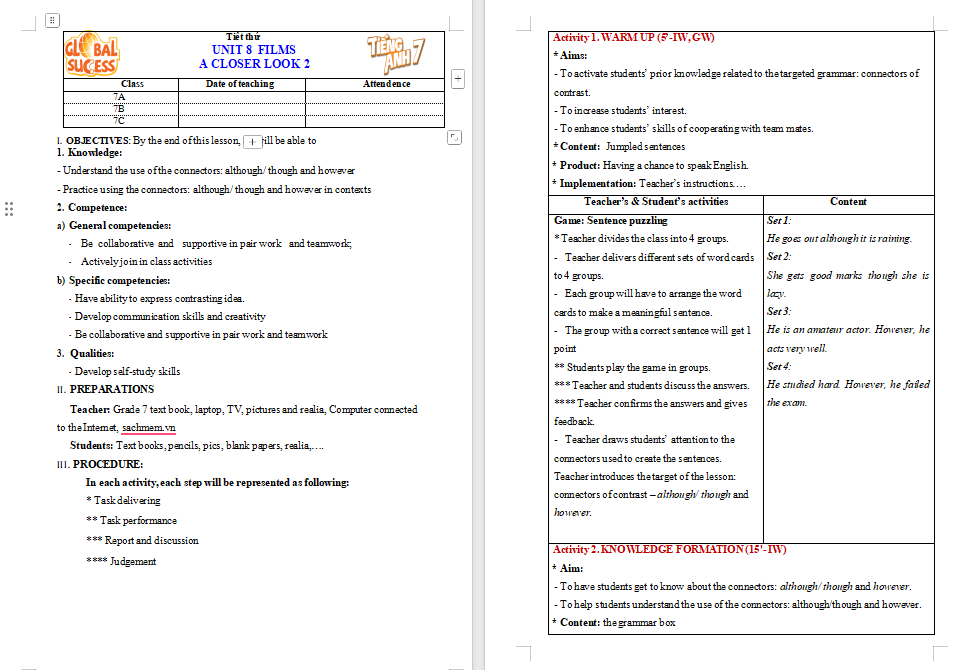 Tiếng Anh 7 Unit 8: A Closer Look 2