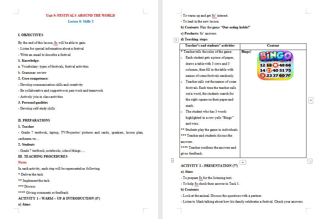 Tiếng Anh 7 Unit 9: Skills 2