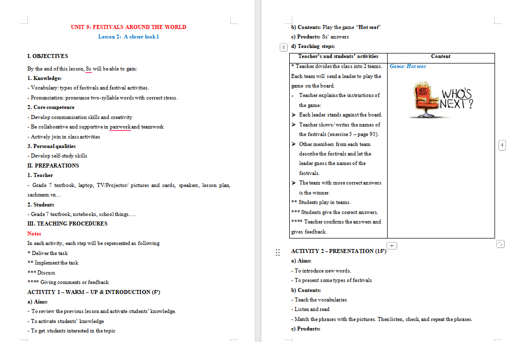 Tiếng Anh 7 Unit 9: A Closer Look 1