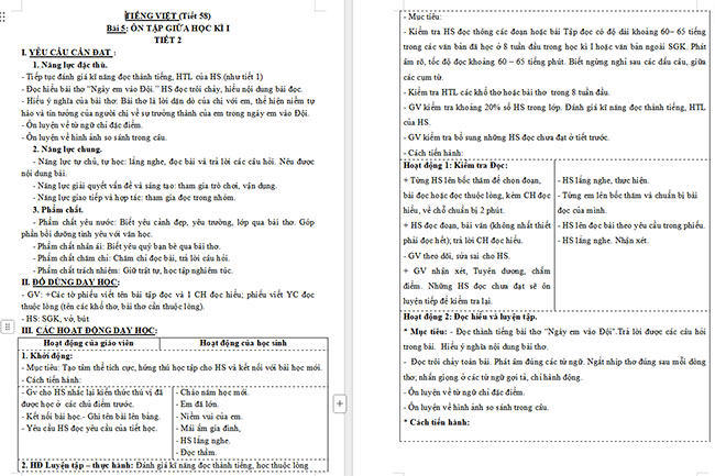 Giáo án Tiếng Việt 3 Ôn tập giữa học kì I (Tiết 2)