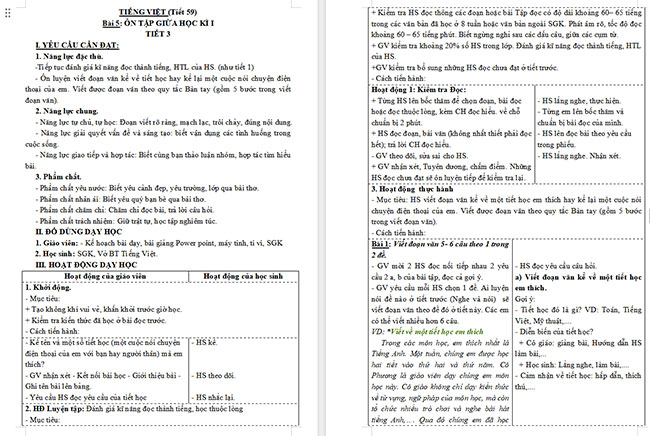 Giáo án Tiếng Việt 3 Ôn tập giữa học kì I (Tiết 3)