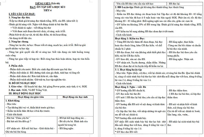 Giáo án Tiếng Việt 3 Ôn tập giữa học kì I (Tiết 4)