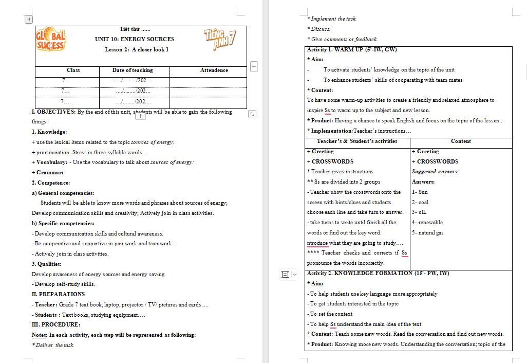 Tiếng Anh 7 Unit 10: A Closer Look 1