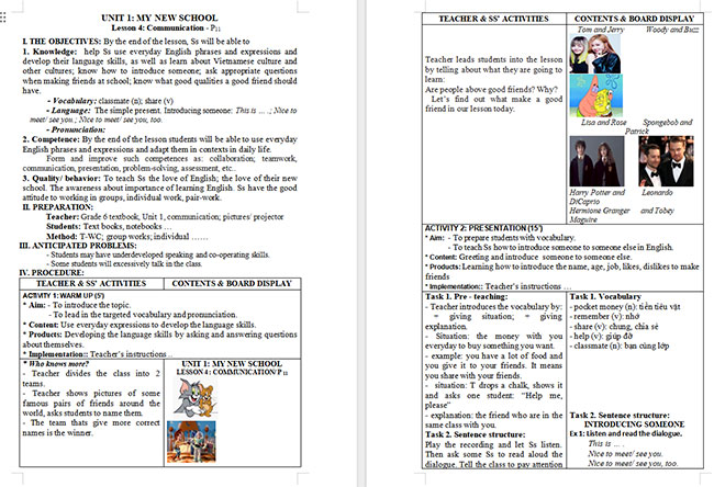 Giáo án Tiếng Anh 6 Unit 1: Communication