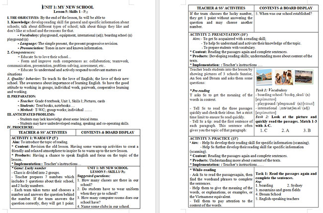 Giáo án Tiếng Anh 6 Unit 1: Skills 1