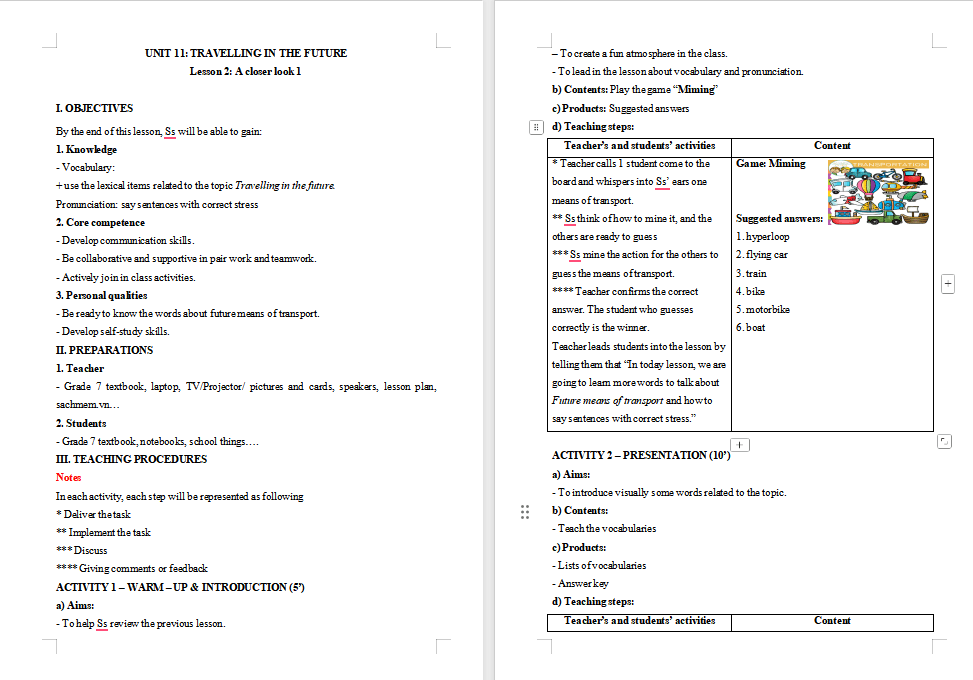Tiếng Anh 7 Unit 11: A Closer Look 1