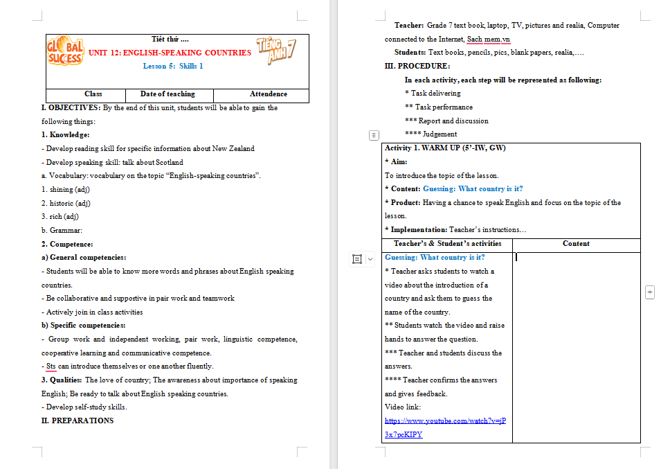 Tiếng Anh 7 Unit 12: Skills 1