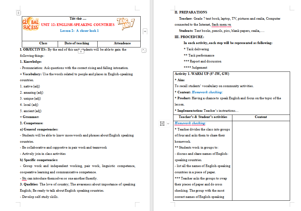 Tiếng Anh 7 Unit 12: A Closer Look 1