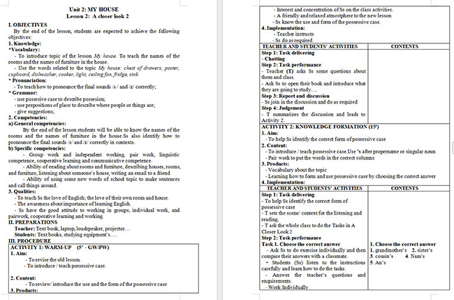 Giáo án Tiếng Anh 6 Unit 2: A Closer Look 2