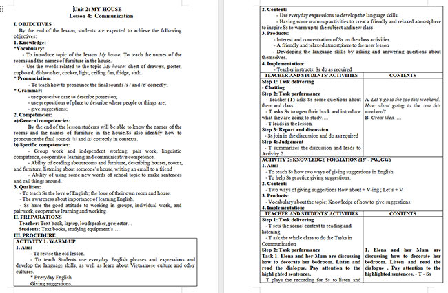 Giáo án Tiếng Anh 6 Unit 2: Communication