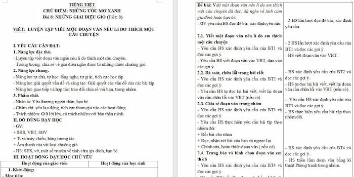 Giáo án Tiếng Việt 4 Luyện tập viết đoạn văn nêu lí do thích một câu chuyện