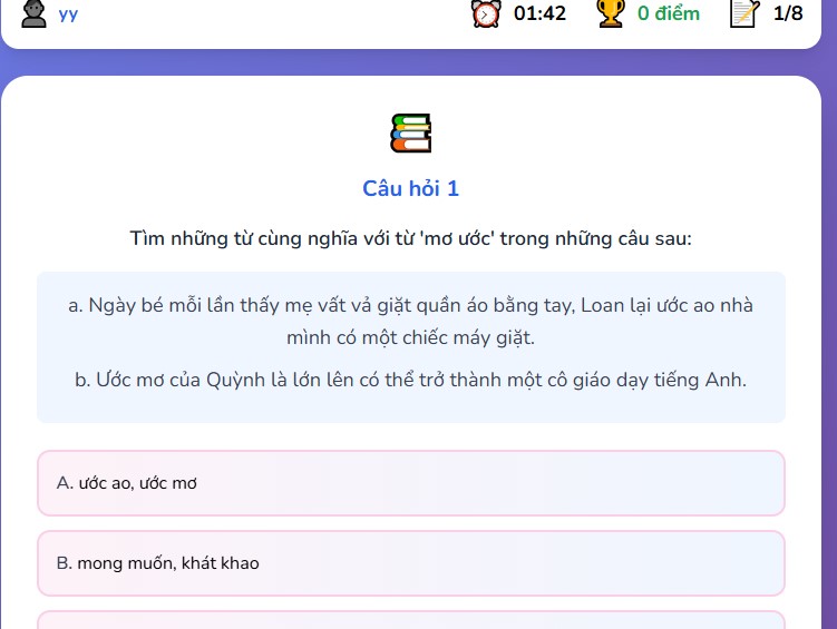 Trò chơi tương tác Mở rộng vốn từ Ước mơ