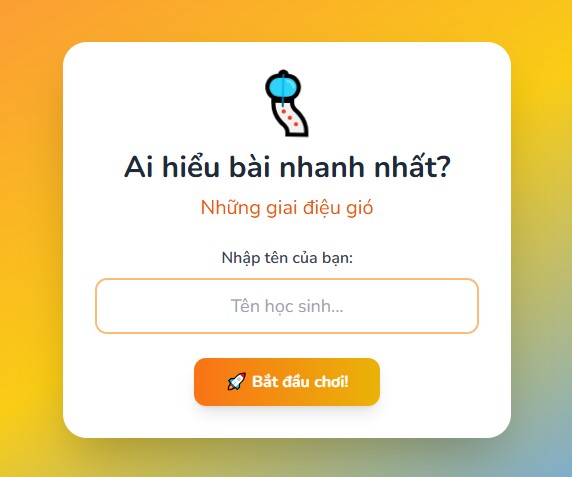 Trò chơi tương tác bài đọc Những giai điệu gió