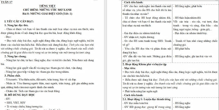 Giáo án Tiếng Việt 4 Những giai điệu gió