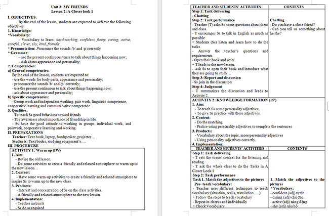 Giáo án Tiếng Anh 6 Unit 3: A Closer Look 1
