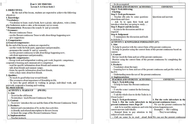 Giáo án Tiếng Anh 6 Unit 3: A Closer Look 2