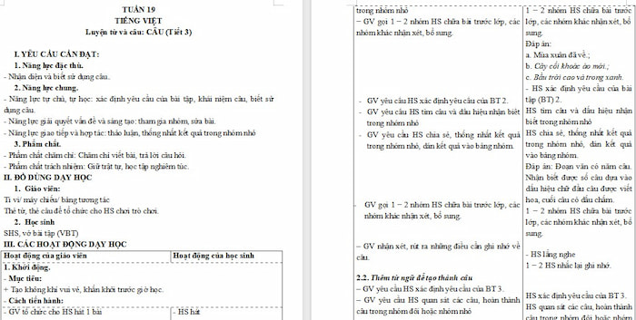 Giáo án Tiếng Việt 4 Câu