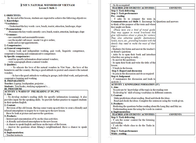 Giáo án Tiếng Anh 6 Unit 5: Skills 1