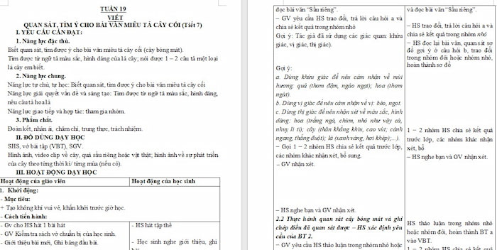 Giáo án Tiếng Việt 4 Quan sát, tìm ý cho bài văn miêu tả cây cối