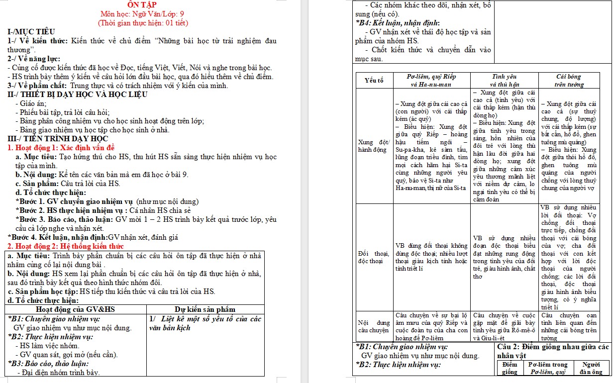KHBD Ngữ văn 9 Ôn tập Bài 9 CTST