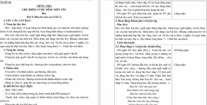 Giáo án Tiếng Việt 4 Xôn xao mùa hè