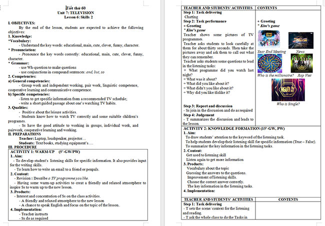 Giáo án Tiếng Anh 6 Unit 7: Skills 2