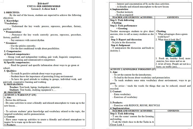 Giáo án Tiếng Anh 6 Unit 11: A Closer Look 1