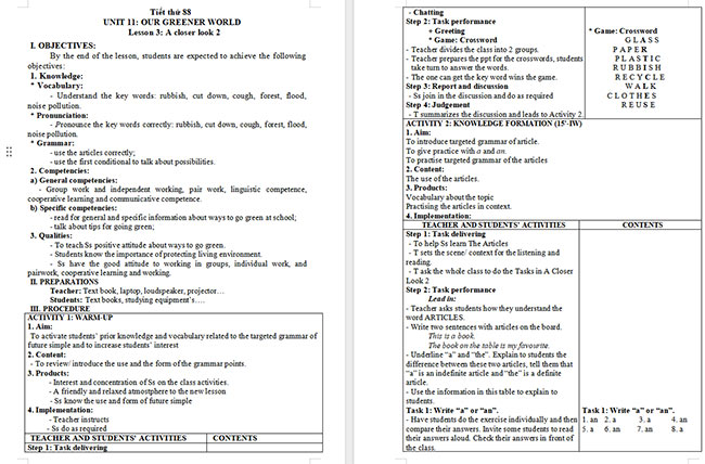 Giáo án Tiếng Anh 6 Unit 11: A Closer Look 2