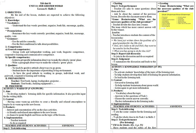 Giáo án Tiếng Anh 6 Unit 11: Skills 2