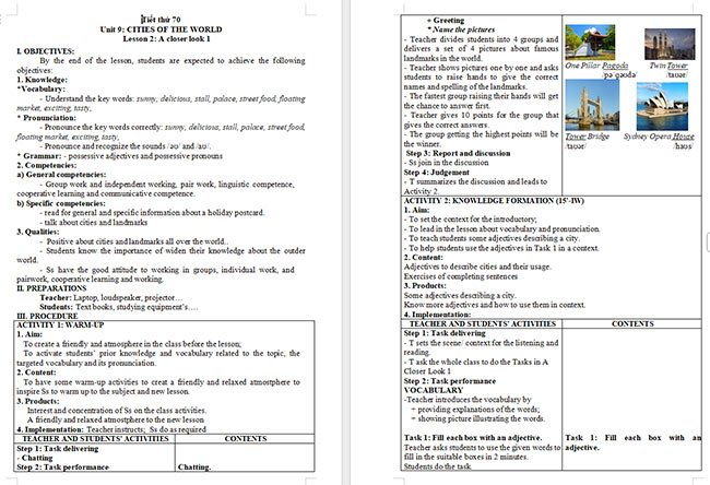 Giáo án Tiếng Anh 6 Unit 9: A Closer Look 1