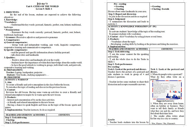 Giáo án Tiếng Anh 6 Unit 9: Skills 1