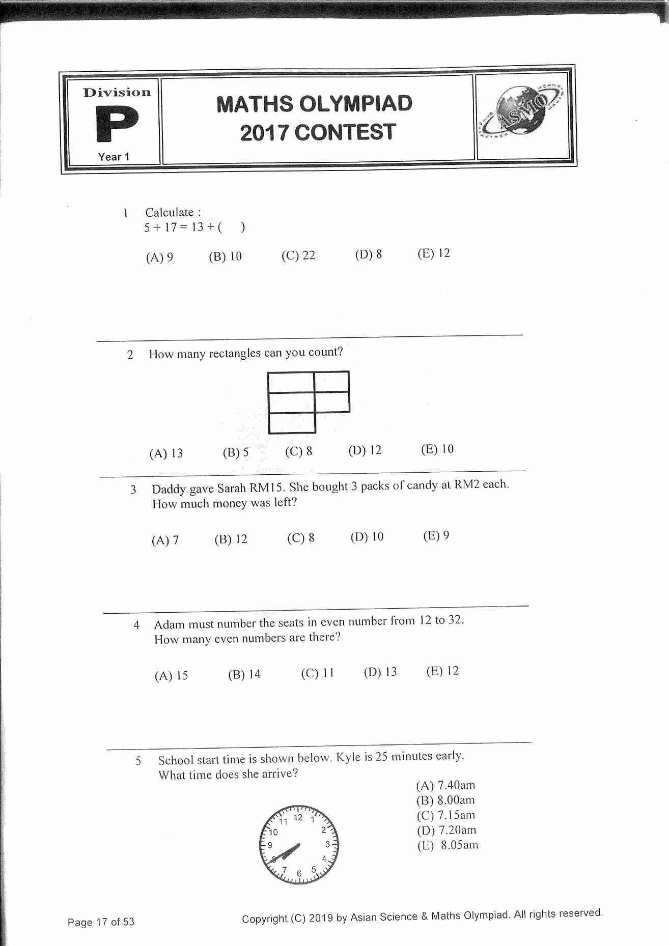 Đề ôn thi ASMO Toán lớp 1