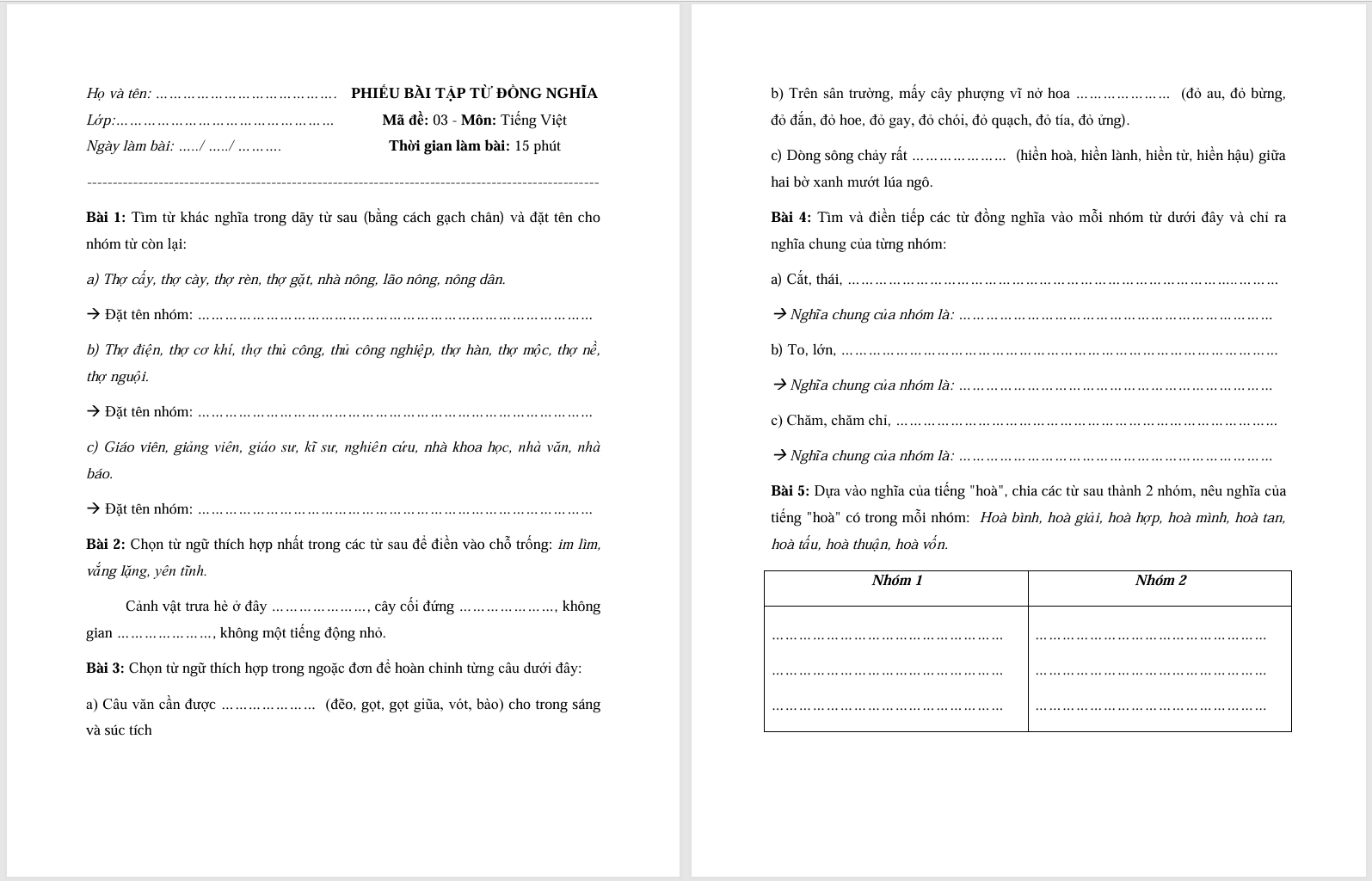 Luyện tập về Từ đồng nghĩa