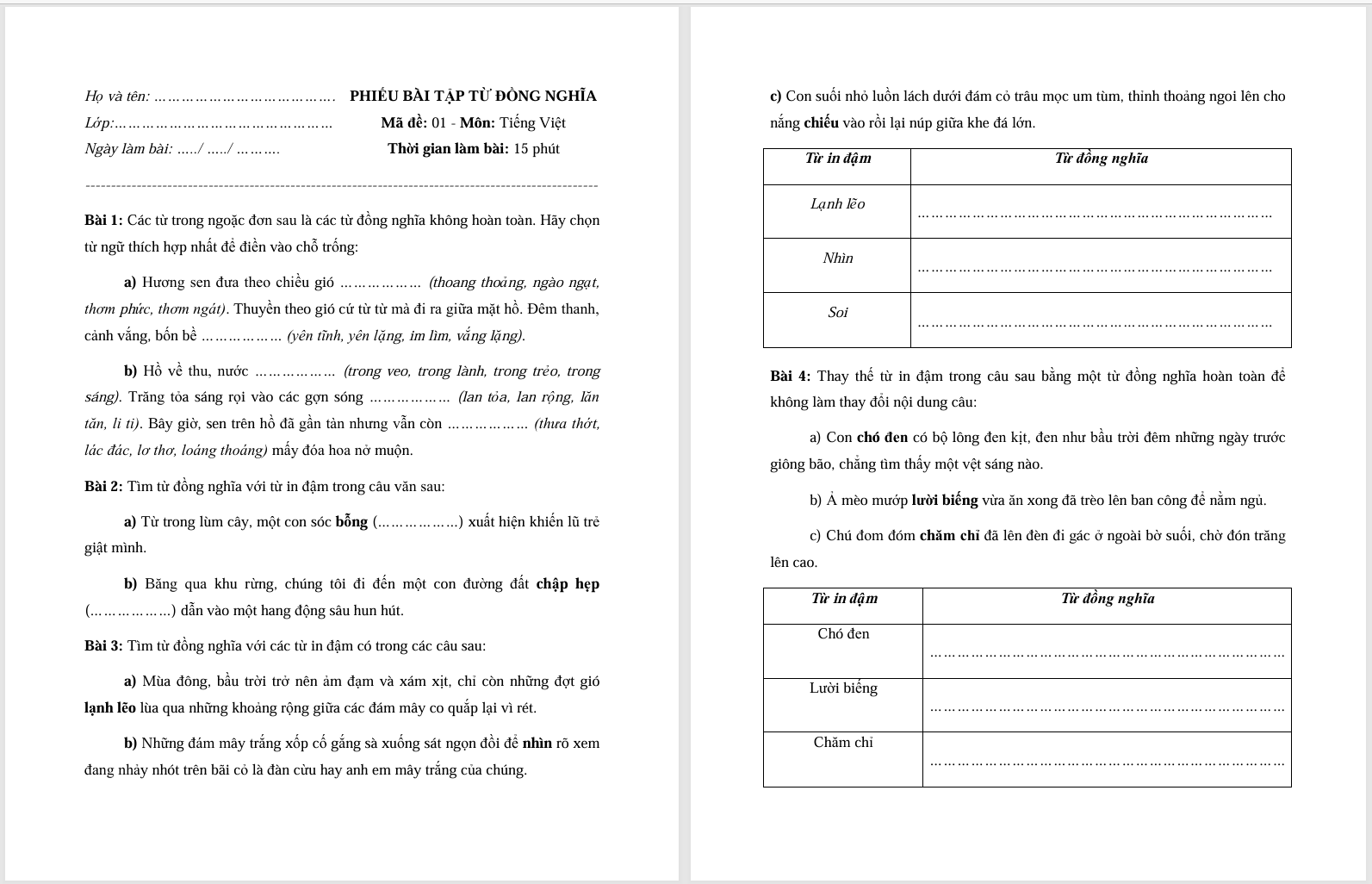 Luyện tập về Từ đồng nghĩa