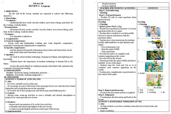 Giáo án Tiếng Anh 6 Review 4: Language