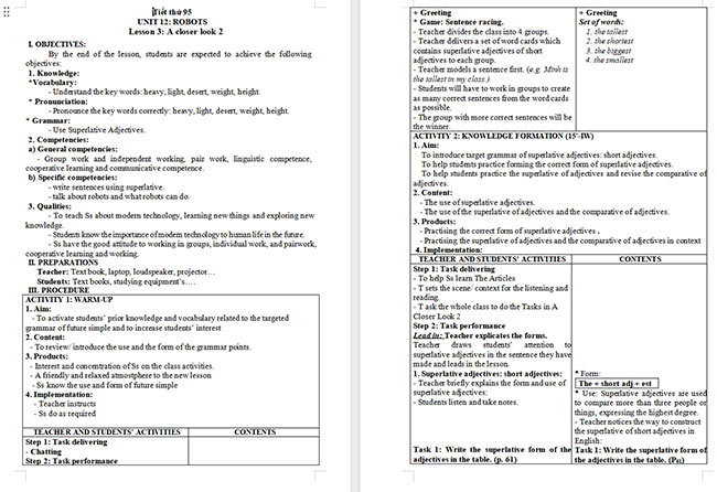 Giáo án Tiếng Anh 6 Unit 12: A Closer Look 2